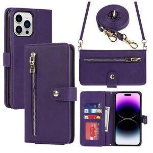 💜🦋 Purple Crossbody Phone Case for iPhone 15 Pro Max case with Wristlet Strap 📱